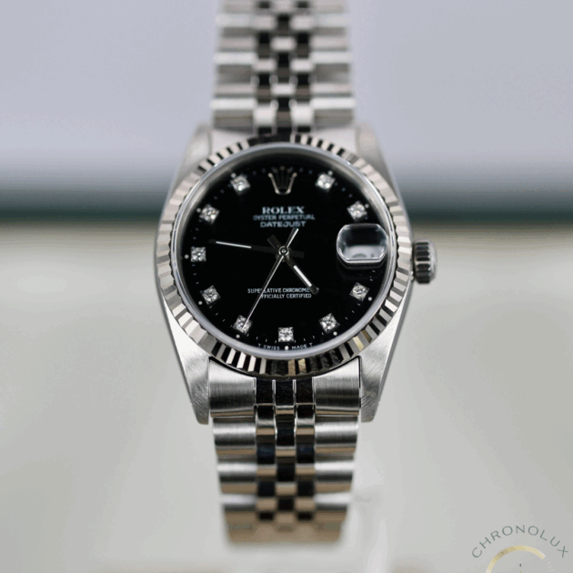Rolex Lady Datejust 68274 Jubilee 31mm Black Diamonds Dial Full Set 1991