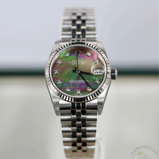 Rolex Lady Datejust 78274 Jubilee 31mm Black MOP Diamonds Dial Full Set 2002