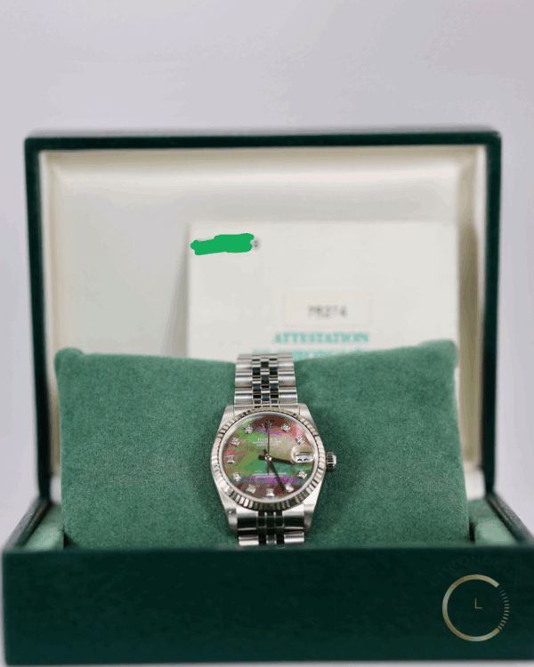 Rolex Lady Datejust 78274 Jubilee 31mm Black MOP Diamonds Dial Full Set 2002 - immagine 6