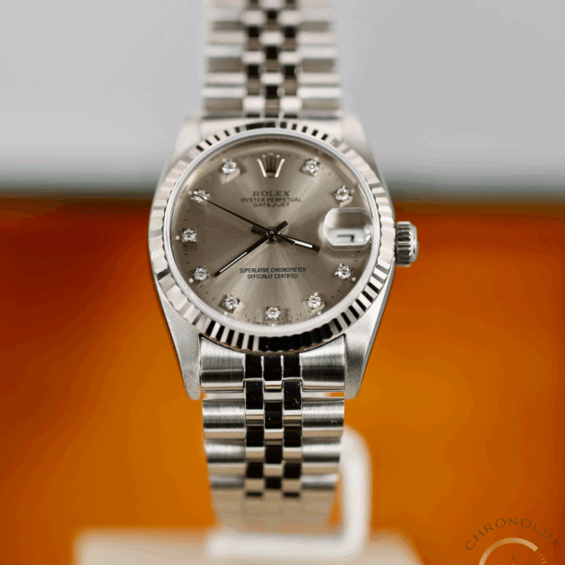 Rolex Lady Datejust 68274 Jubilee 31mm Silver Diamonds Dial Full Set 1994