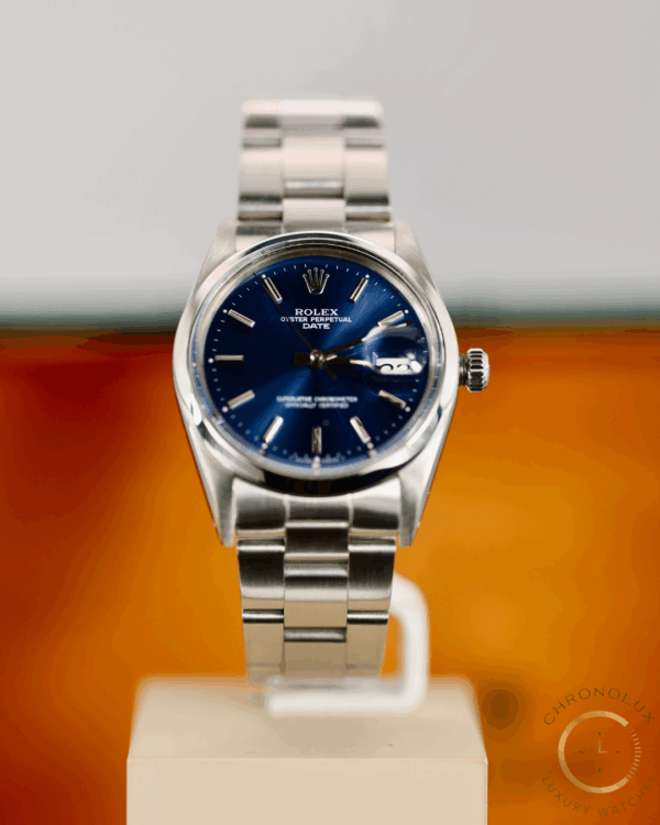 Rolex Oyster Perpetual Date 15000 34mm Blue Dial 1987 Full Set