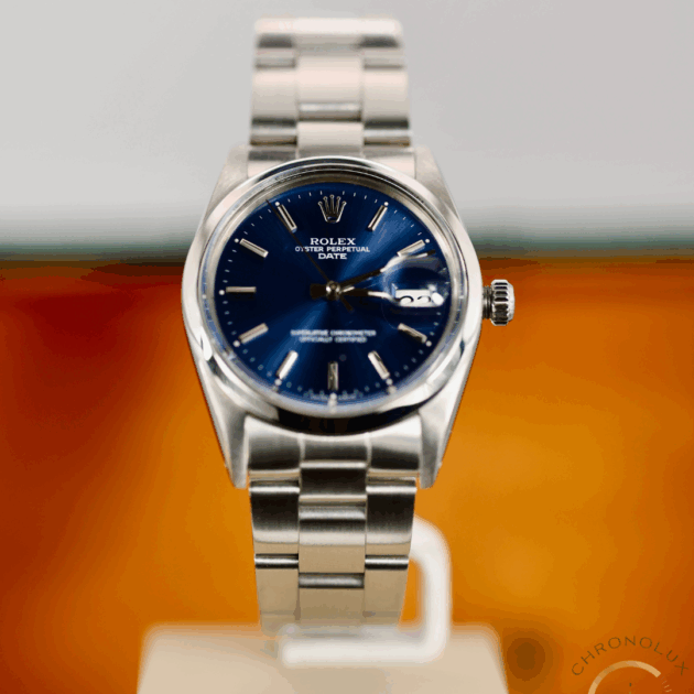 Rolex Oyster Perpetual Date 15000 34mm Blue Dial 1987 Full Set