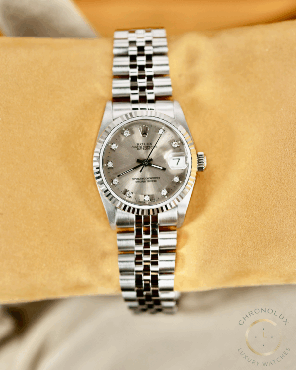 Rolex Lady Datejust 68274 Jubilee 31mm Silver Diamonds Dial Full Set 1994 - immagine 5