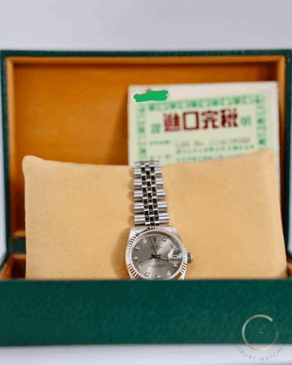 Rolex Lady Datejust 68274 Jubilee 31mm Silver Diamonds Dial Full Set 1994 - immagine 6