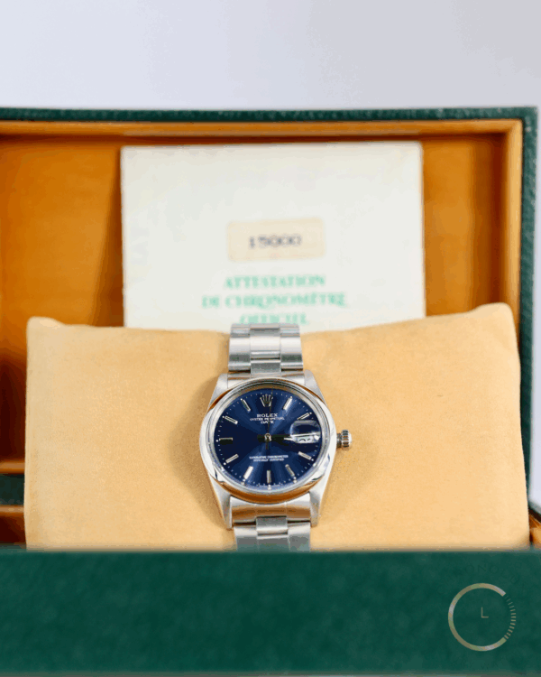 Rolex Oyster Perpetual Date 15000 34mm Blue Dial 1987 Full Set - immagine 6