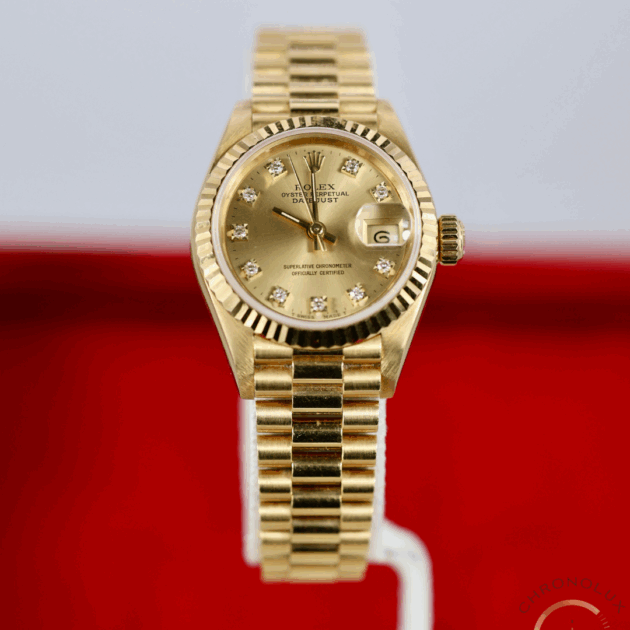 Rolex Lady Datejust 26mm 69178 Gold Champagne Diamonds Dial Full Set 1987