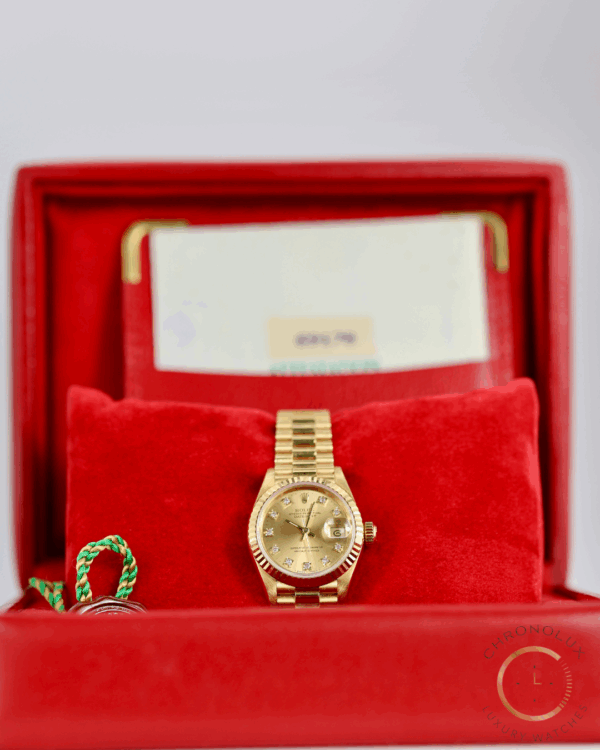 Rolex Lady Datejust 26mm 69178 Gold Champagne Diamonds Dial Full Set 1987 - immagine 6